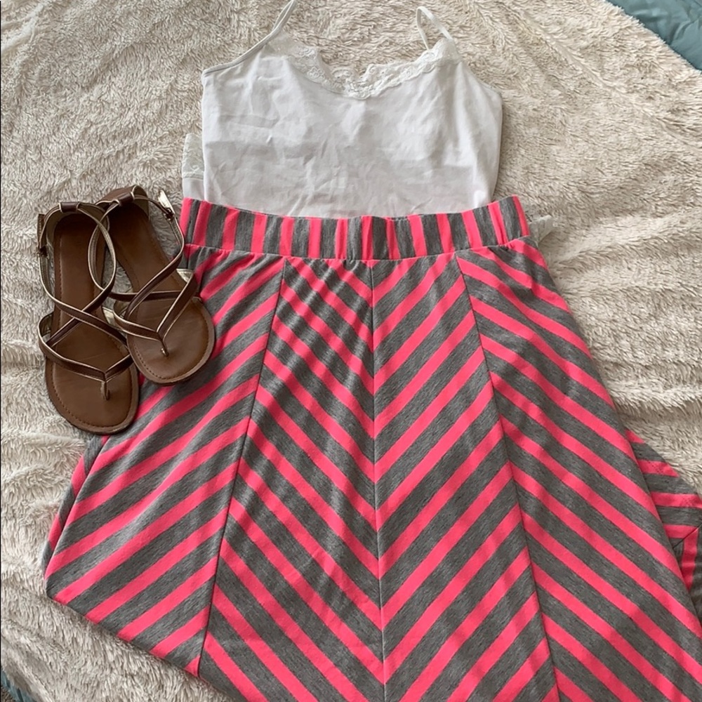 Hot Pink and Grey Maxi Skirt